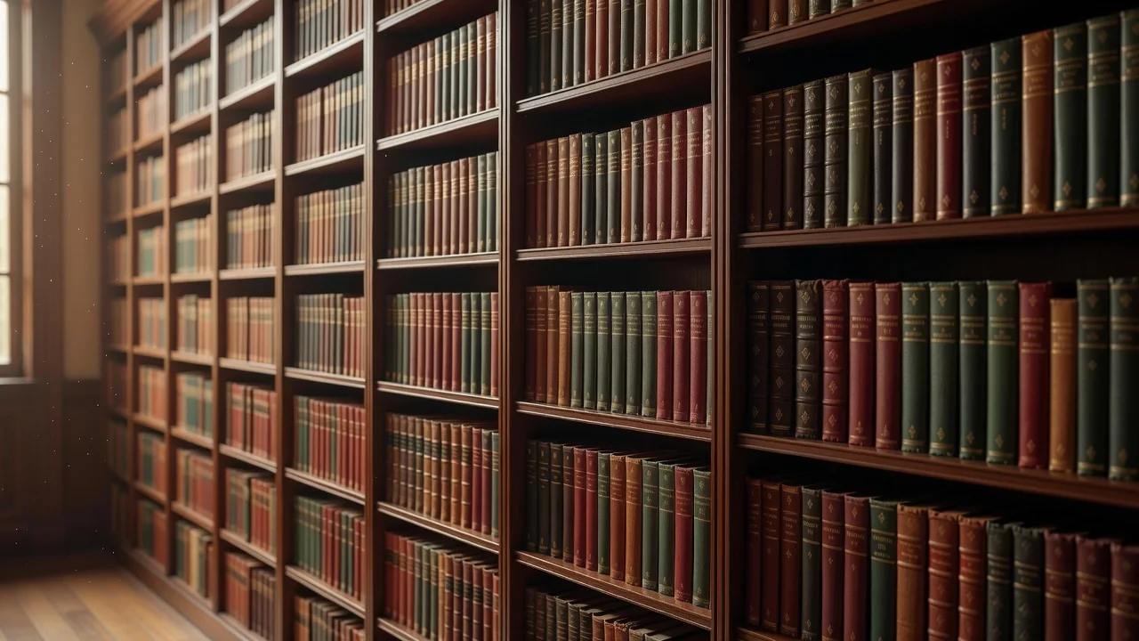 Estantería de biblioteca con clásicos latinoamericanos