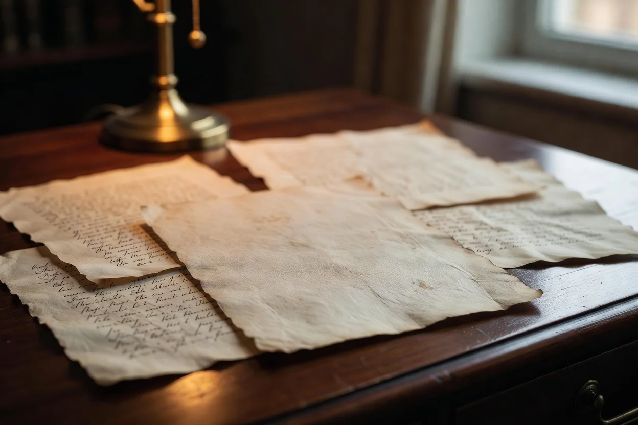 Manuscrito antiguo iluminado por luz cálida